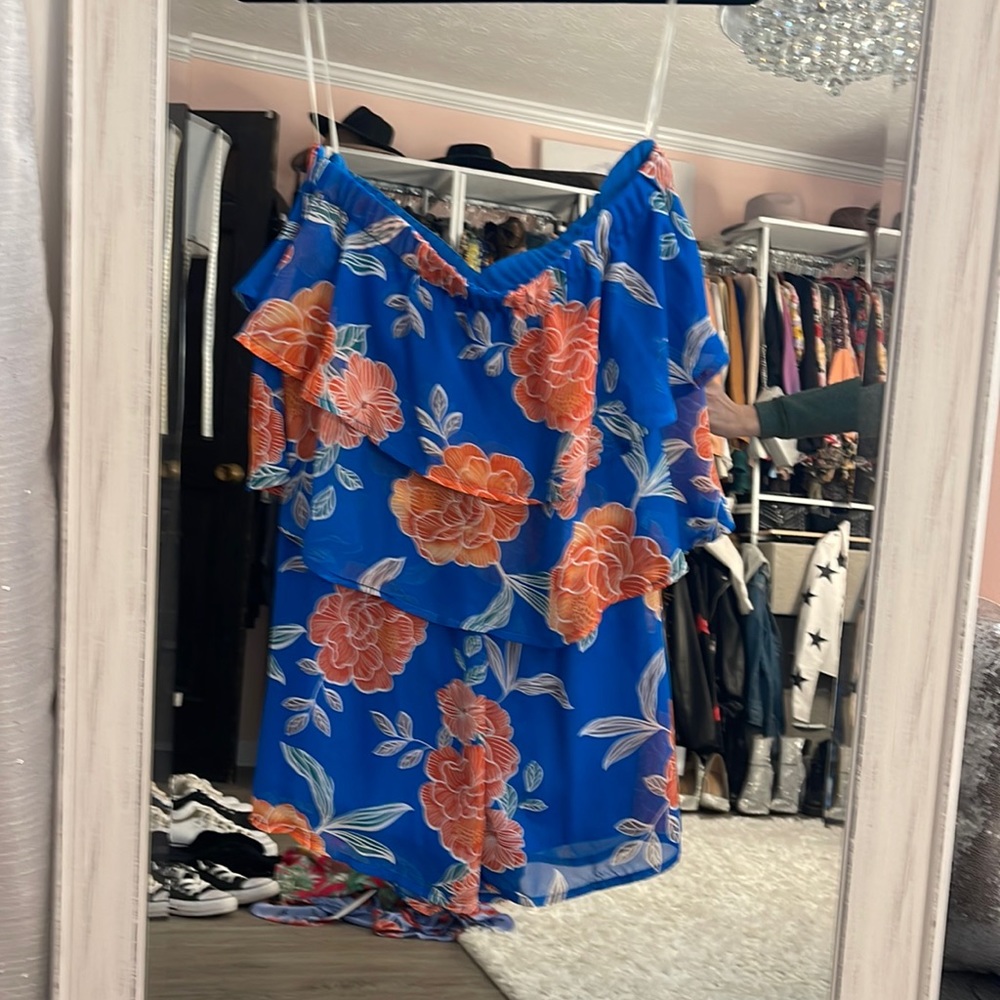 NWT peach love floral tiered romper